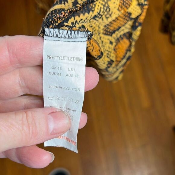 Pretty Little Things Sheer Snake Print Pocket Detail Oversized Shirt Orange Larg - Picture 5 of 10